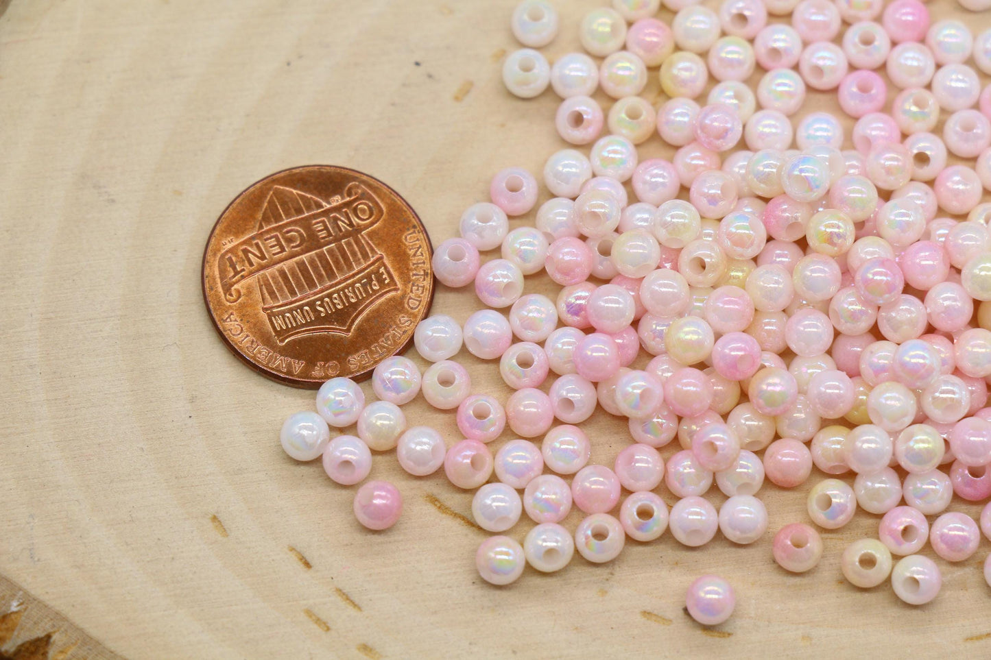 4mm Blush Opal Ombre Beads, Iridescent Plastic Mermaid Beads #3425
