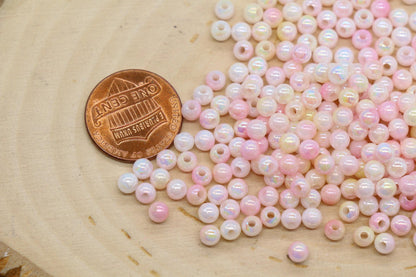 4mm Blush Opal Ombre Beads, Iridescent Plastic Mermaid Beads #3425