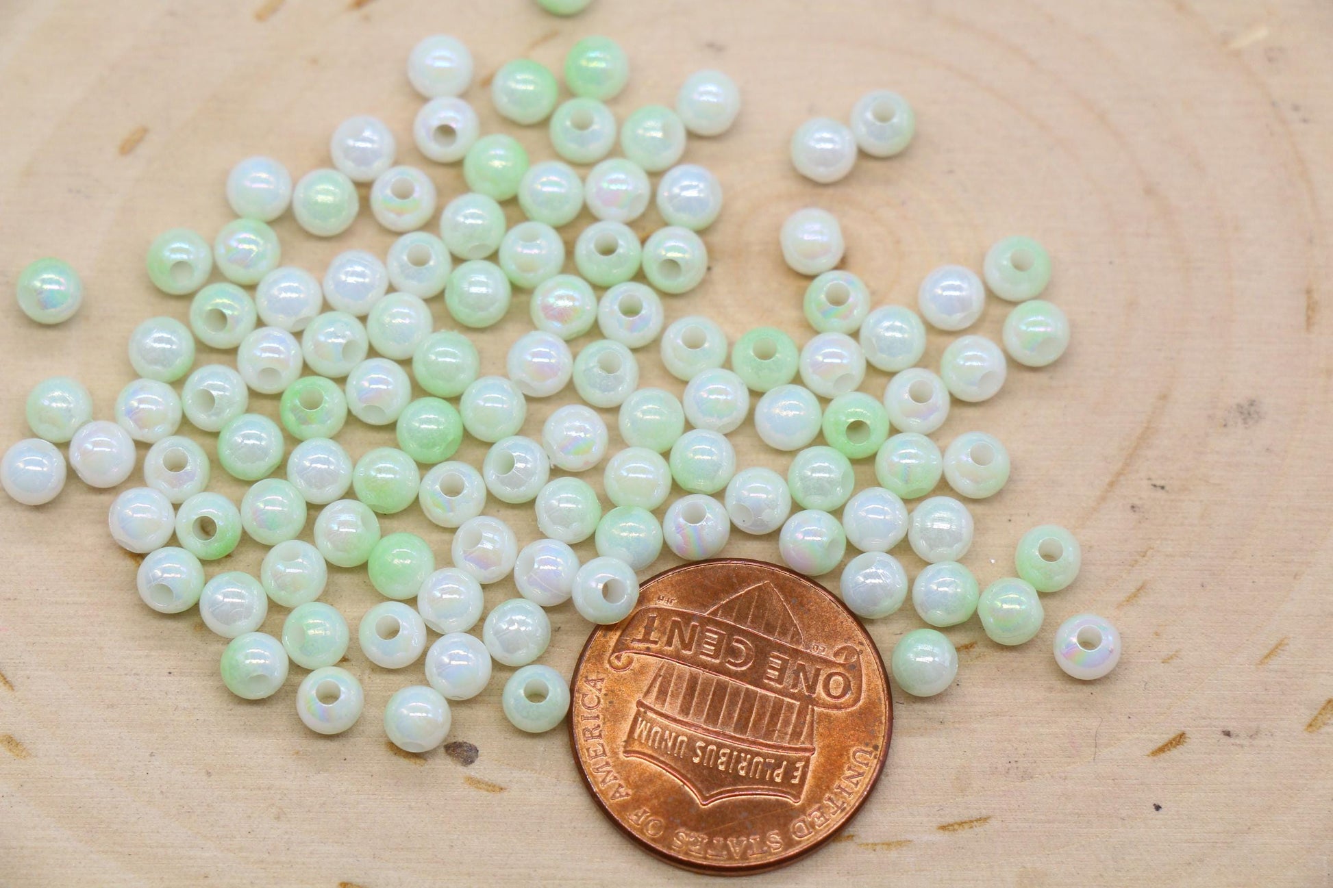 4mm Pale Green Opal Ombre Beads, Iridescent Plastic Mermaid Beads #3430