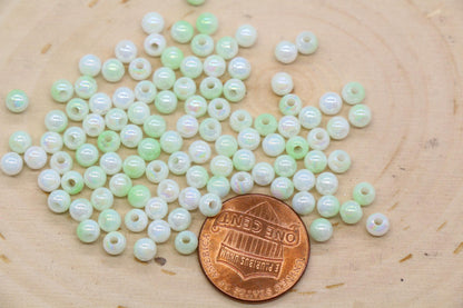 4mm Pale Green Opal Ombre Beads, Iridescent Plastic Mermaid Beads #3430
