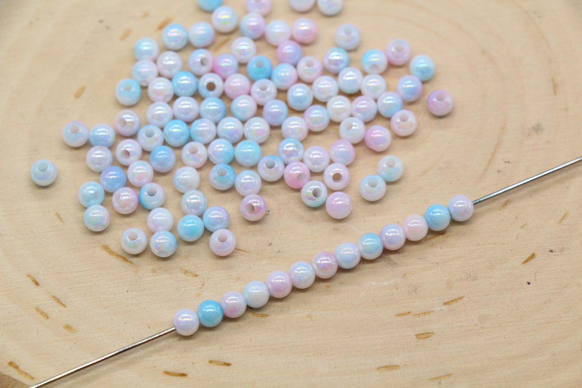 4mm Pastel Unicorn Opal Ombre Beads, Iridescent Plastic Mermaid Beads #3431