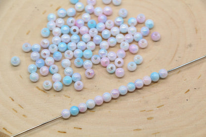 4mm Pastel Unicorn Opal Ombre Beads, Iridescent Plastic Mermaid Beads #3431