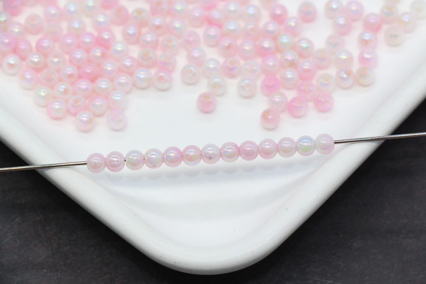 4mm Baby Pink Opal Ombre Beads, Iridescent Plastic Mermaid Beads #2057
