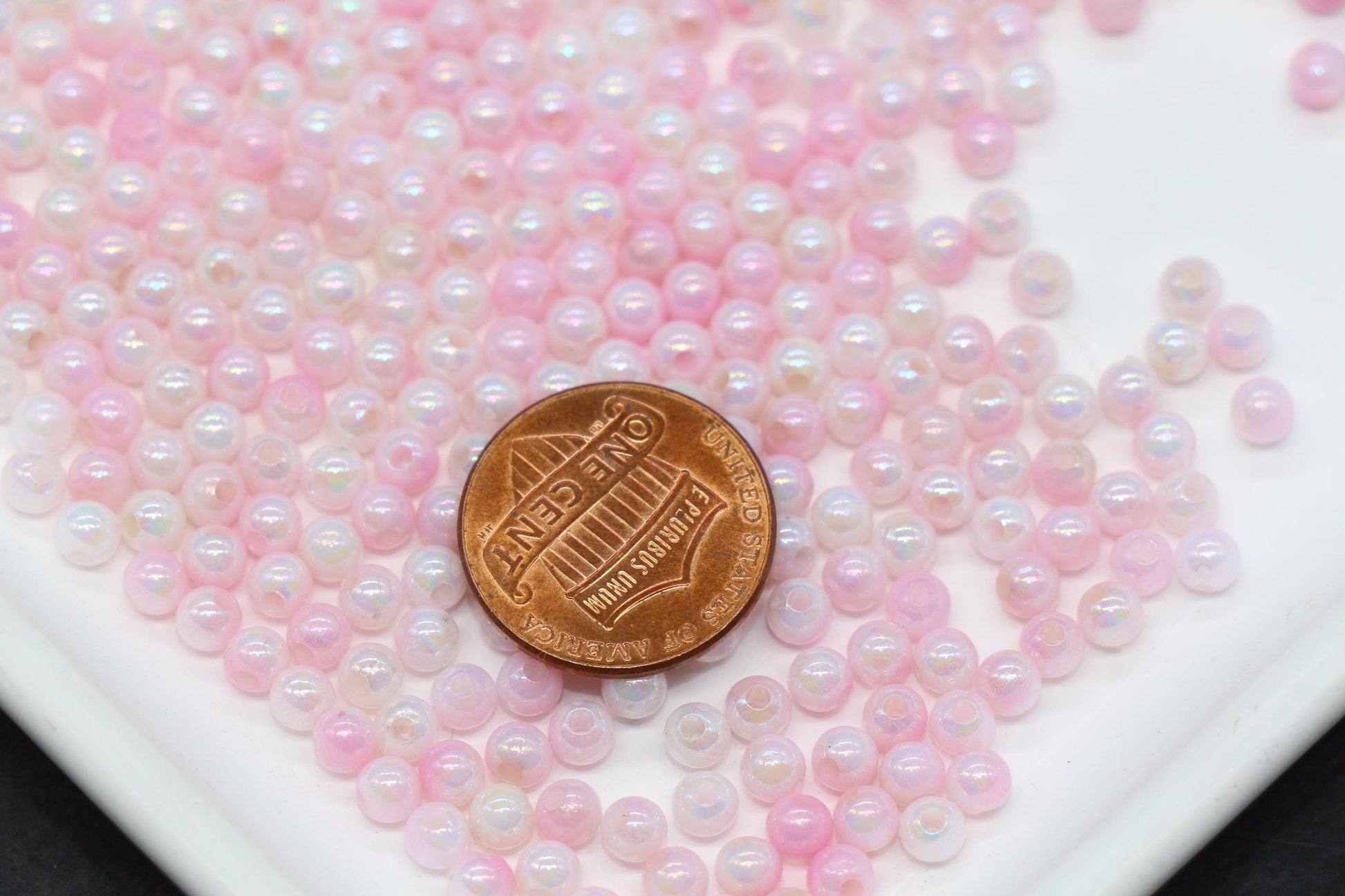 4mm Baby Pink Opal Ombre Beads, Iridescent Plastic Mermaid Beads #2057