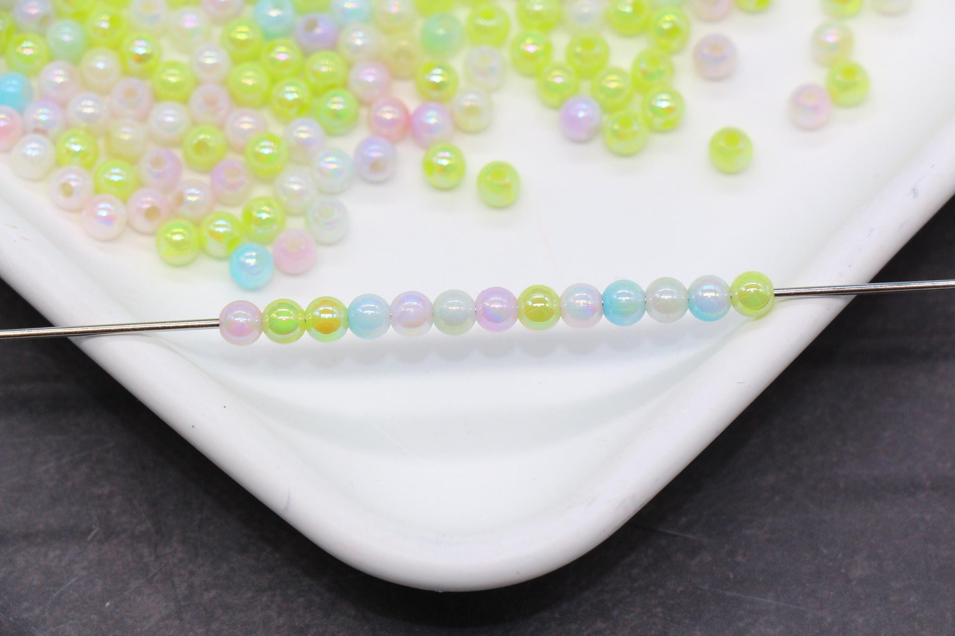 4mm Lime Opal Mix Ombre Beads, Iridescent Plastic Mermaid Beads #2061