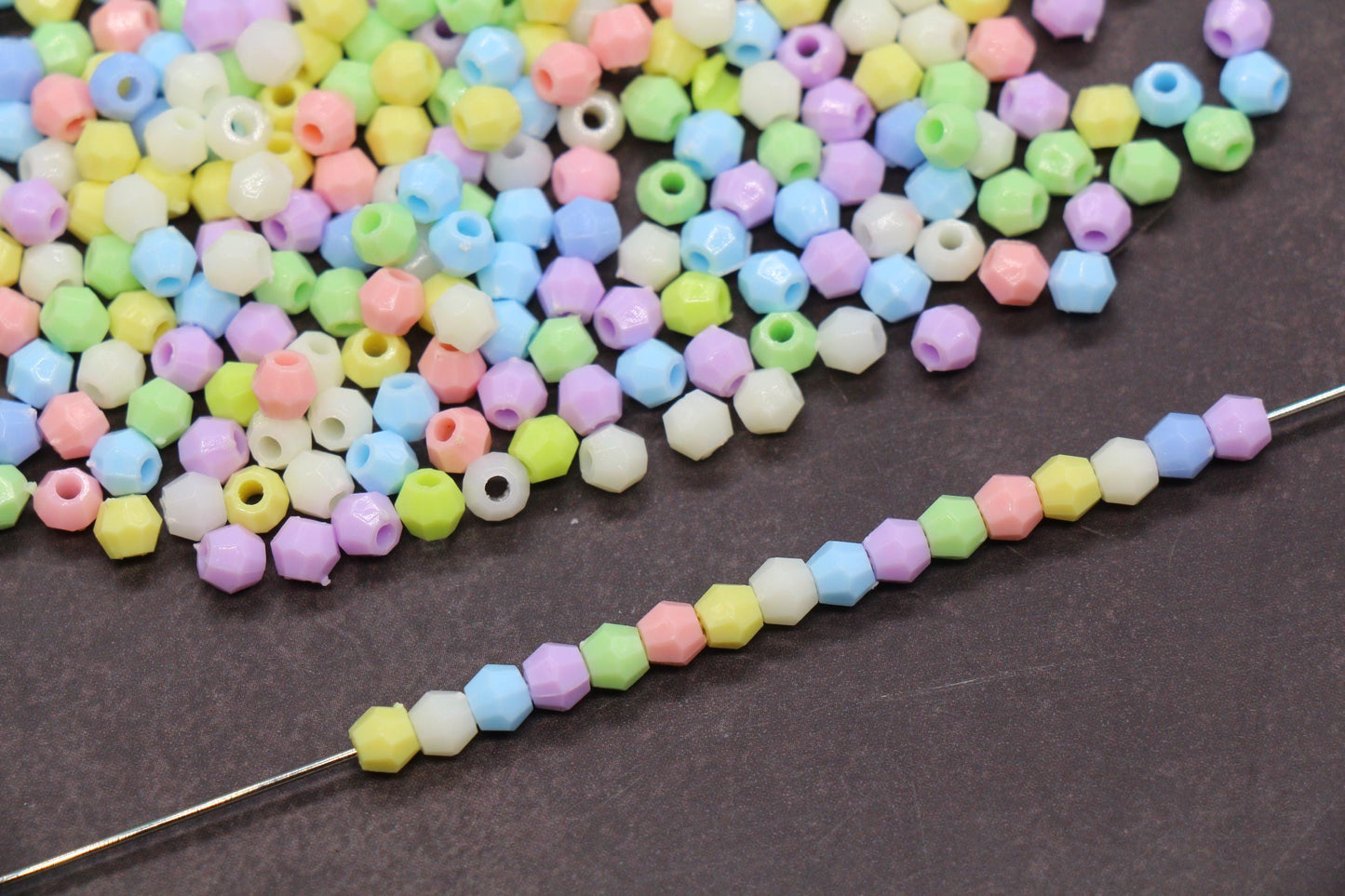 4mm Pastel Mix Faceted Beads, Acrylic Plastic Beads for Jewelry Making #3413