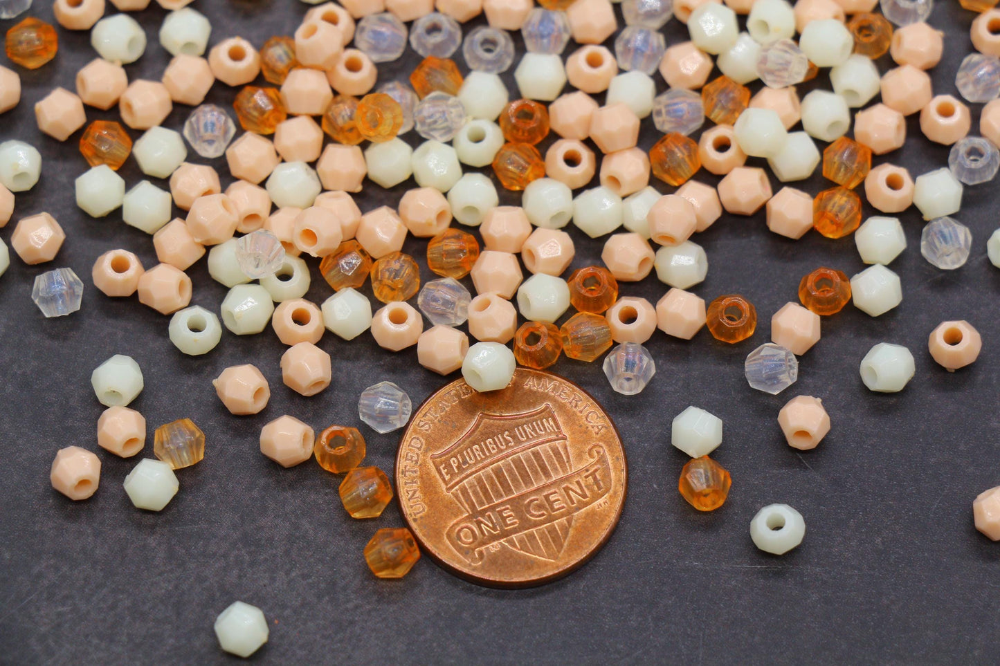 4mm Peach Cream Mix Faceted Beads, Acrylic Plastic Beads for Jewelry Making #3410