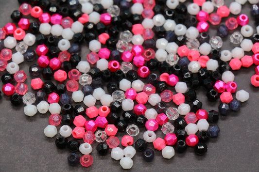 4mm Pastel Pink Black Mix Faceted Beads, Acrylic Plastic Beads for Jewelry Making #3415