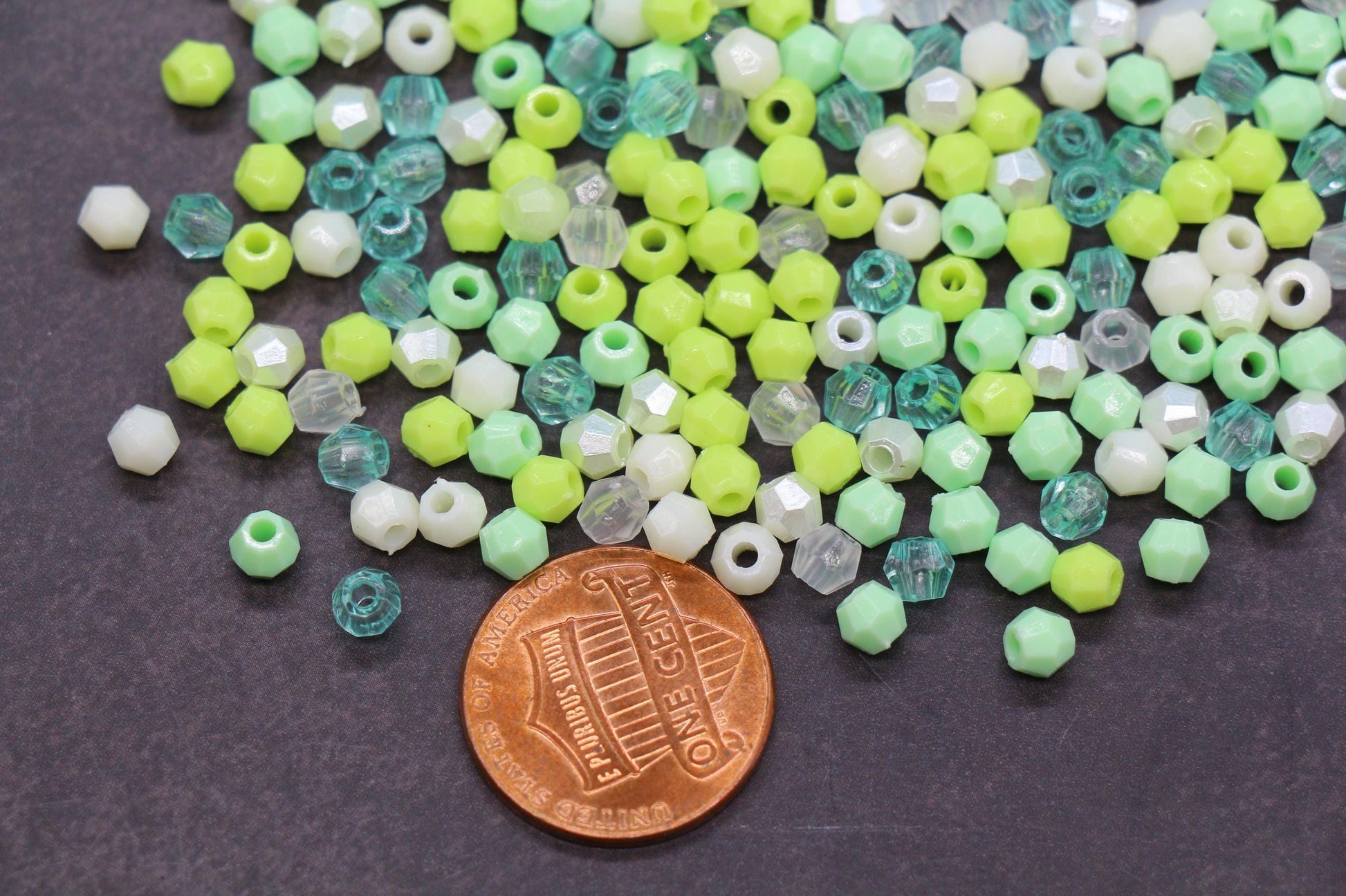 4mm Fresh Mint Citrus Mix Faceted Beads, Acrylic Plastic Beads for Jewelry Making #3419