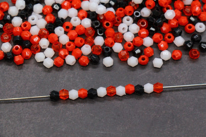 4mm Red Black White Mix Faceted Beads, Acrylic Plastic Beads for Jewelry Making #3418