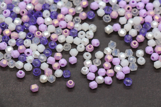 4mm Purple Pastel Mix Faceted Beads, Acrylic Plastic Beads for Jewelry Making #3411