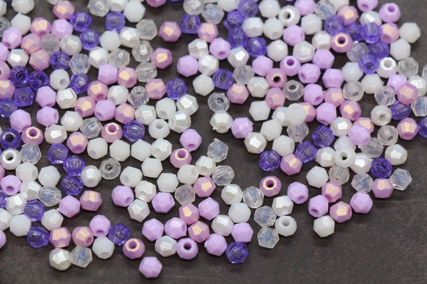 4mm Purple Pastel Mix Faceted Beads, Acrylic Plastic Beads for Jewelry Making #3411