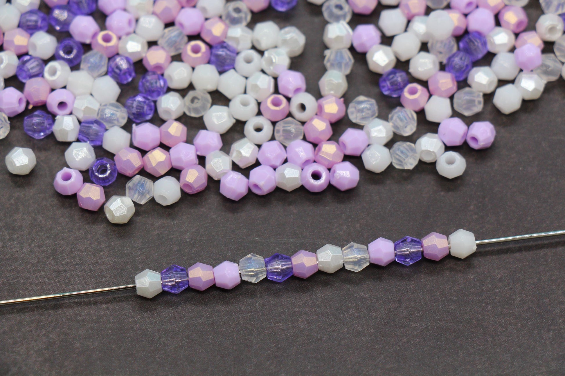 4mm Purple Pastel Mix Faceted Beads, Acrylic Plastic Beads for Jewelry Making #3411