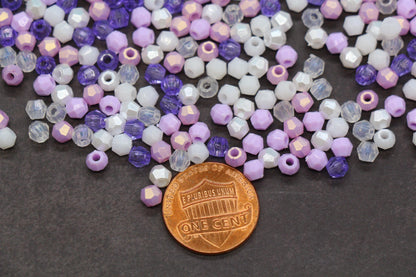 4mm Purple Pastel Mix Faceted Beads, Acrylic Plastic Beads for Jewelry Making #3411