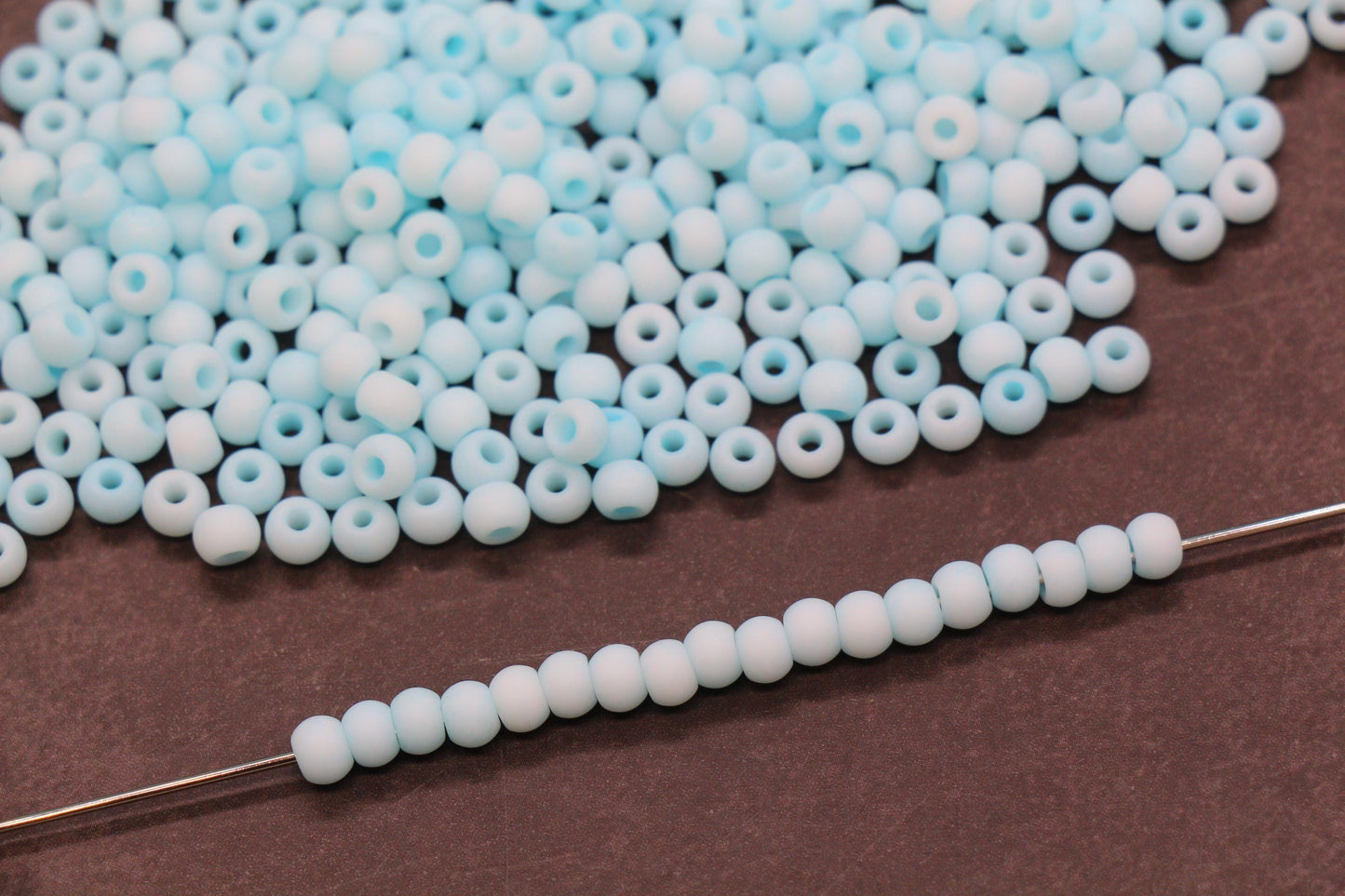 4mm Matte Light Blue Glass Beads, Frosted Round Seed Beads for Jewelry Making #2907