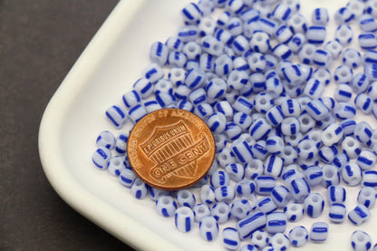 4mm Blue Stripe Glass Beads, Glass Spacer Beads for Jewelry Making #3727