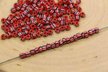 4mm Red Stripe Glass Beads, Glass Spacer Beads for Jewelry Making #3728