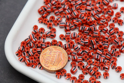4mm Red Stripe Glass Beads, Glass Spacer Beads for Jewelry Making #3728