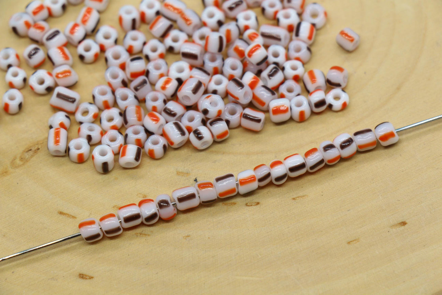 4mm White Orange Brown Mix Stripe Glass Beads, Glass Spacer Beads for Jewelry Making #3729
