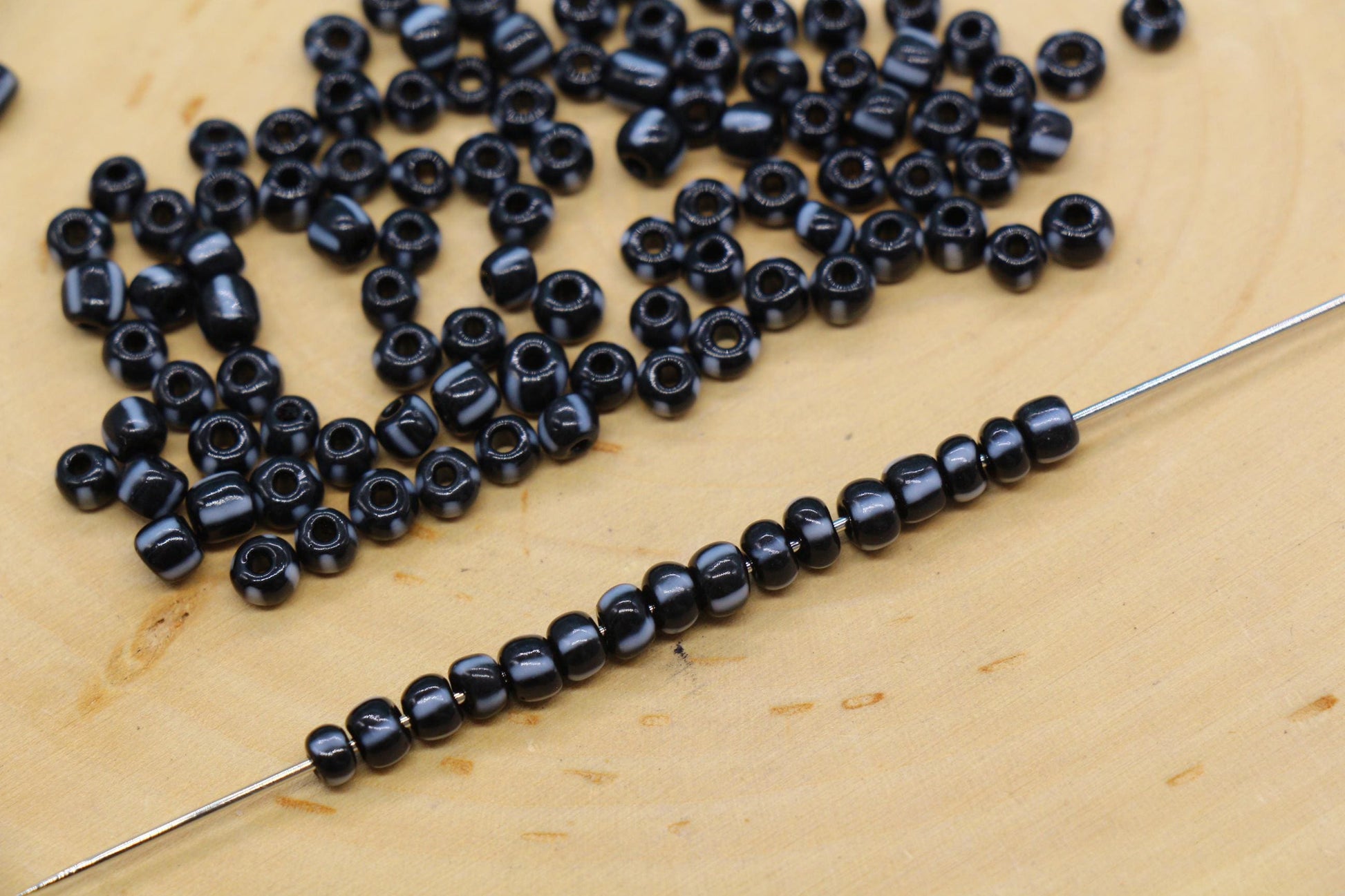 4mm Black Stripe Glass Beads, Glass Spacer Beads for Jewelry Making #3732