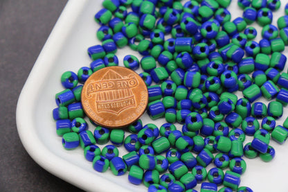 4mm Blue & Green Stripe Glass Beads, Glass Spacer Beads for Jewelry Making #3734
