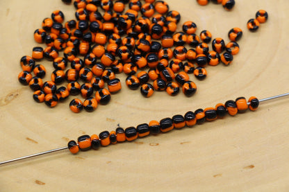 4mm Orange & Black Stripe Glass Beads, Glass Spacer Beads for Jewelry Making #3730