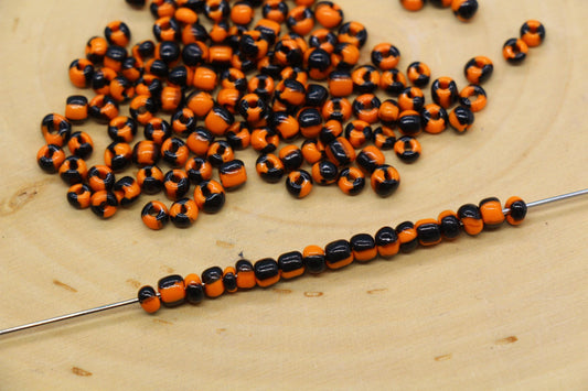 4mm Orange & Black Stripe Glass Beads, Glass Spacer Beads for Jewelry Making #3730
