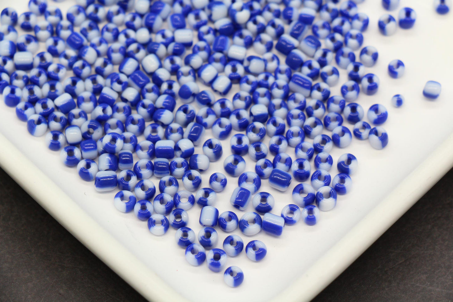 4mm Blue & White Stripe Glass Beads, Glass Spacer Beads for Jewelry Making #3735
