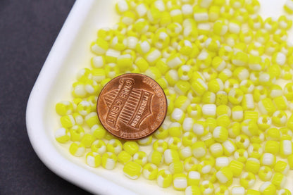 4mm Yellow & Orange Stripe Glass Beads, Glass Spacer Beads for Jewelry Making #3736