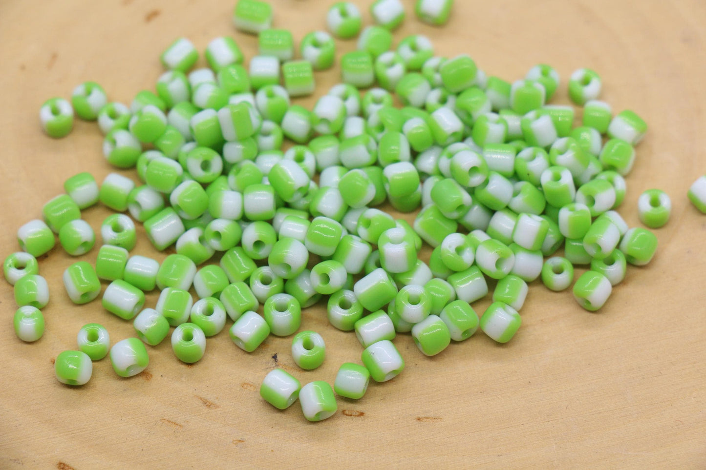 4mm Green & White Stripe Glass Beads, Glass Spacer Beads for Jewelry Making #3737