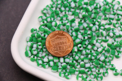 4mm Green & White Stripe Glass Beads, Glass Spacer Beads for Jewelry Making #3738
