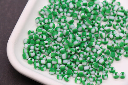 4mm Green & White Stripe Glass Beads, Glass Spacer Beads for Jewelry Making #3738