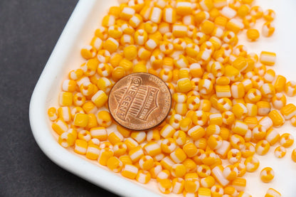 4mm Orange & White Stripe Glass Beads, Glass Spacer Beads for Jewelry Making #3739