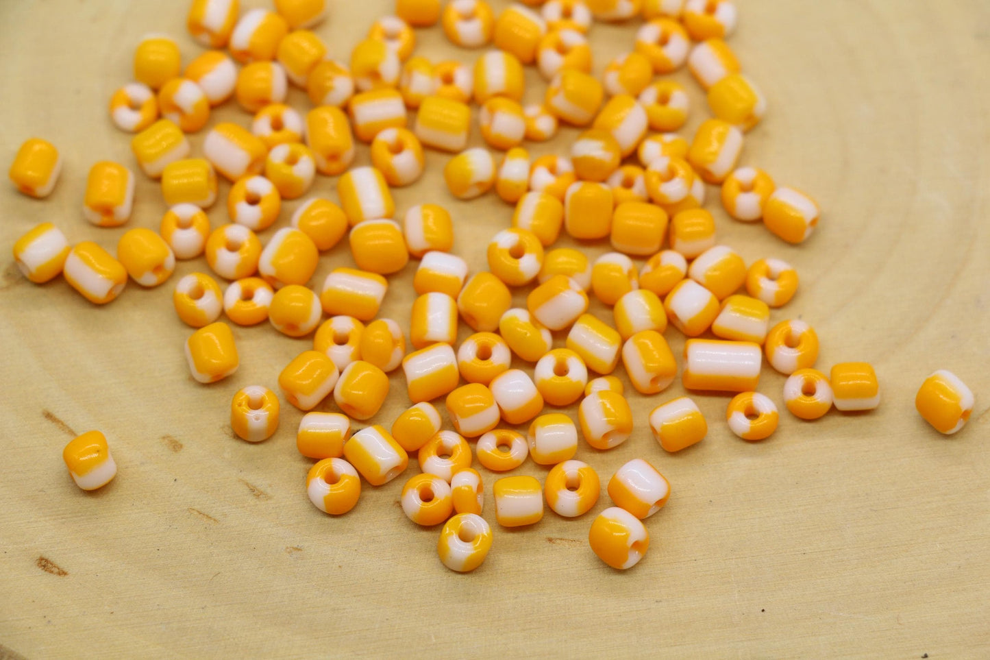 4mm Orange & White Stripe Glass Beads, Glass Spacer Beads for Jewelry Making #3739