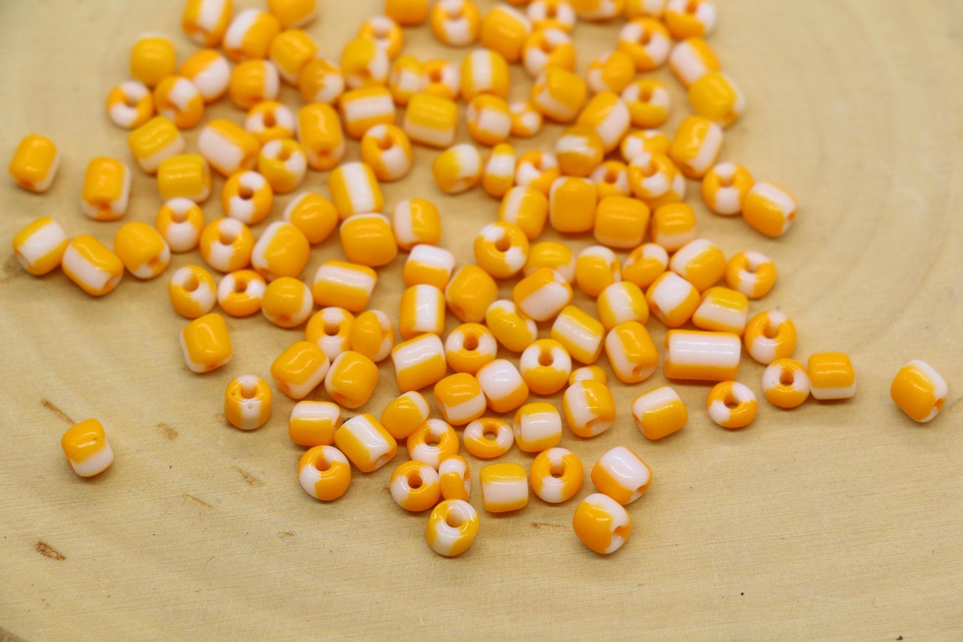 4mm Orange & White Stripe Glass Beads, Glass Spacer Beads for Jewelry Making #3739