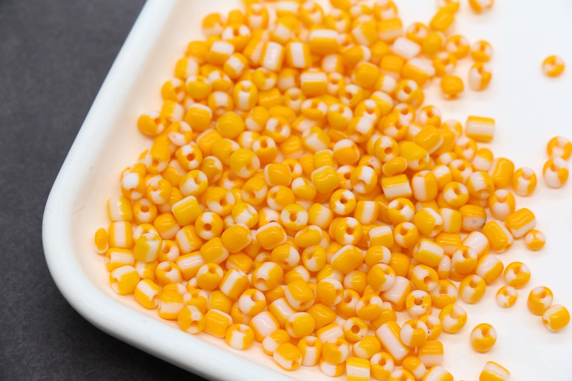 4mm Orange & White Stripe Glass Beads, Glass Spacer Beads for Jewelry Making #3739