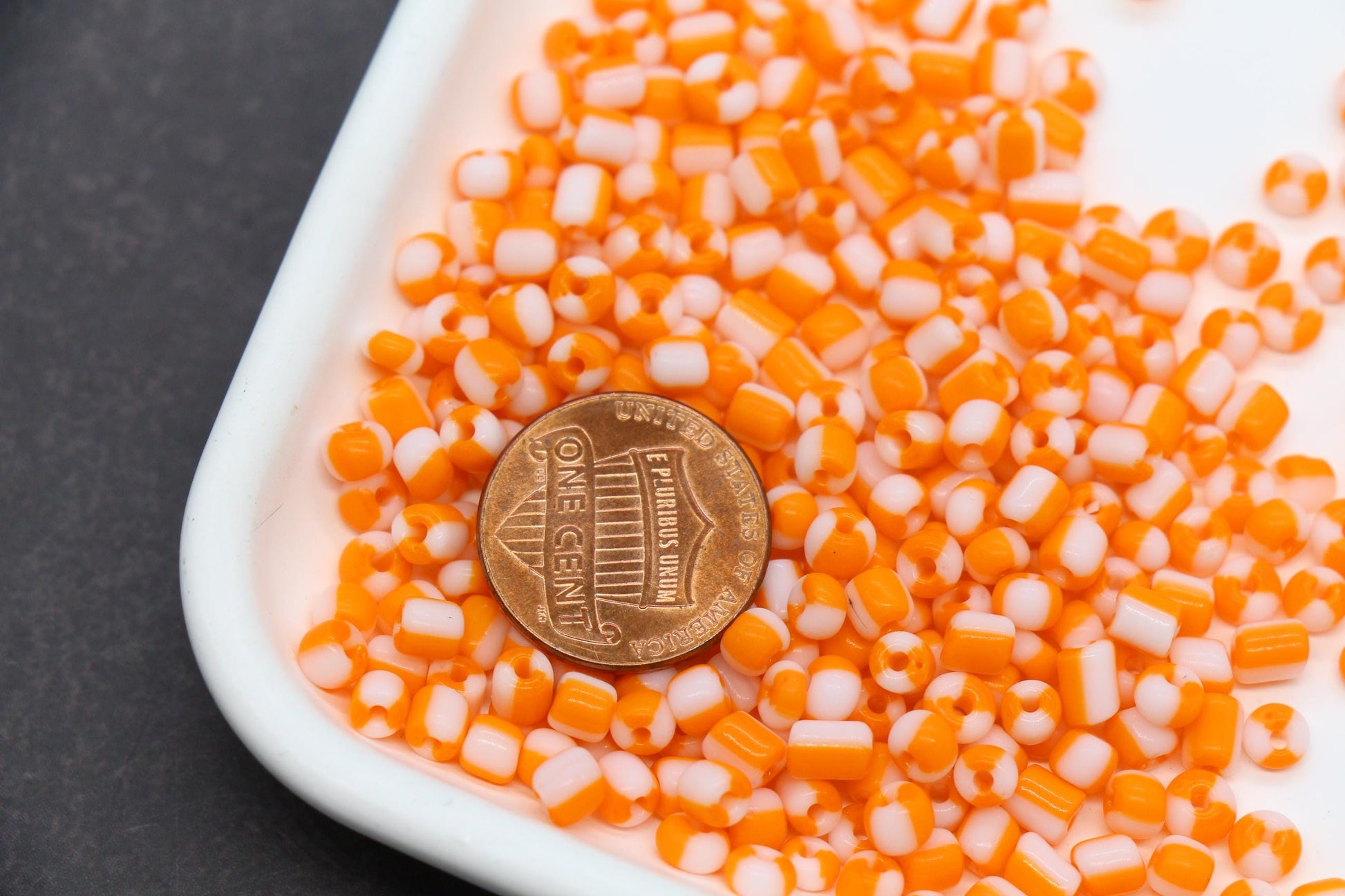 4mm Bright Orange & White Stripe Glass Beads, Glass Spacer Beads for Jewelry Making #3740