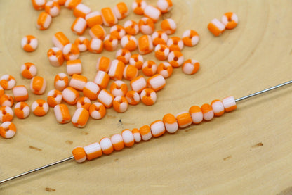 4mm Bright Orange & White Stripe Glass Beads, Glass Spacer Beads for Jewelry Making #3740