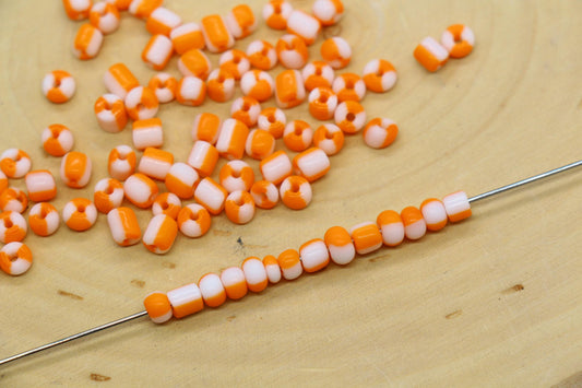 4mm Bright Orange & White Stripe Glass Beads, Glass Spacer Beads for Jewelry Making #3740