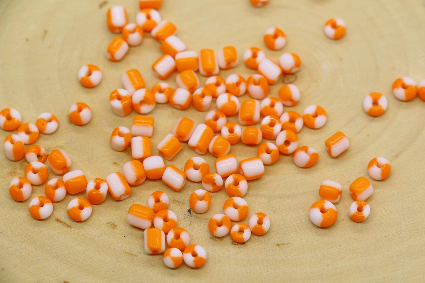 4mm Bright Orange & White Stripe Glass Beads, Glass Spacer Beads for Jewelry Making #3740