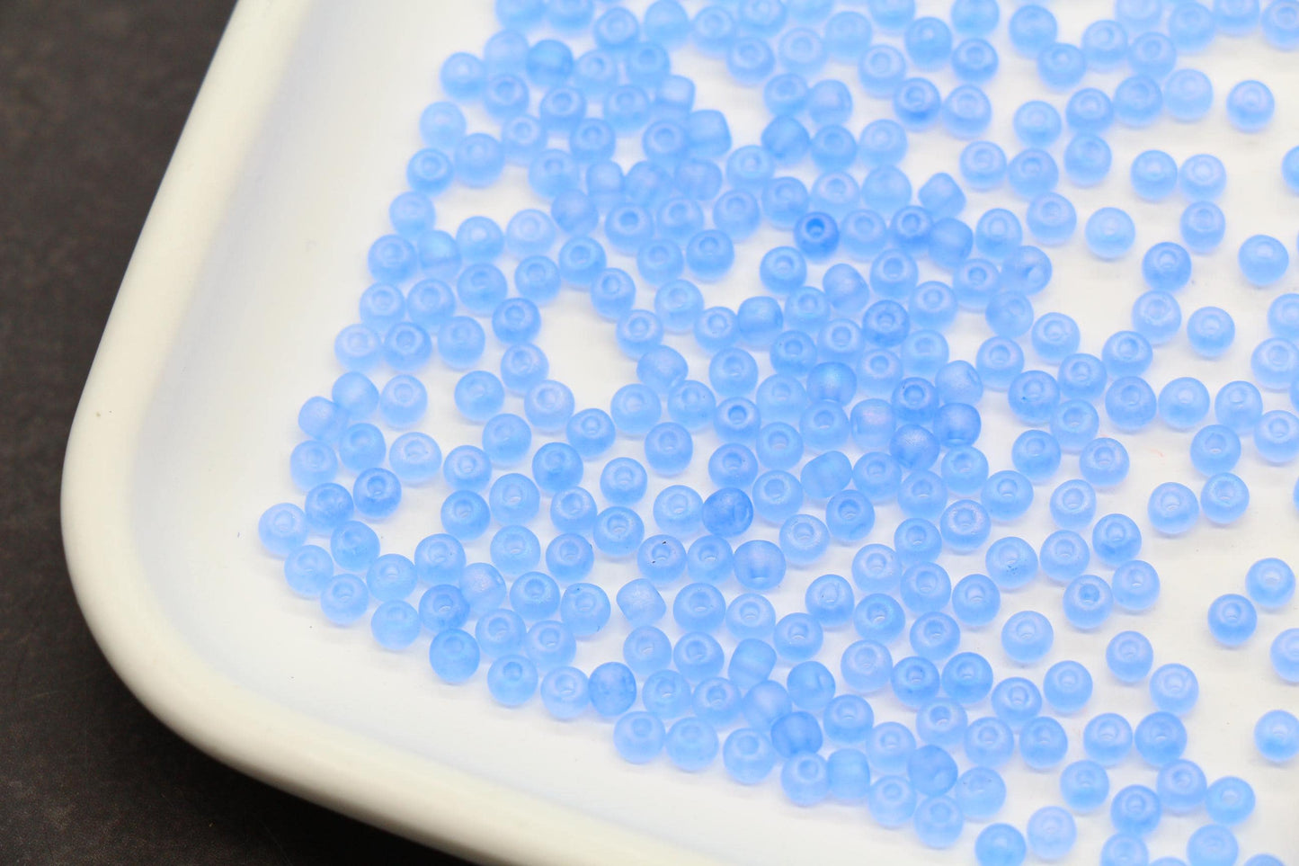3mm Matte Iridescent Blue Glass Beads, Frosted AB Round Beads #610