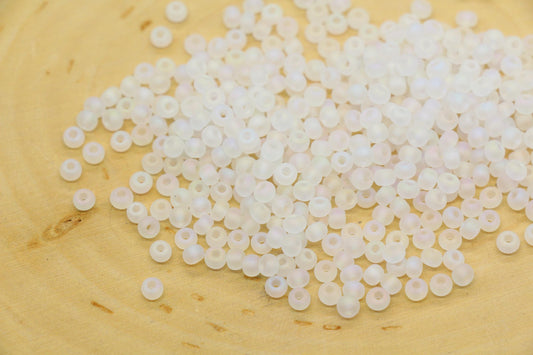 3mm Matte Iridescent White Glass Beads, Frosted AB Glass Seed Beads #611