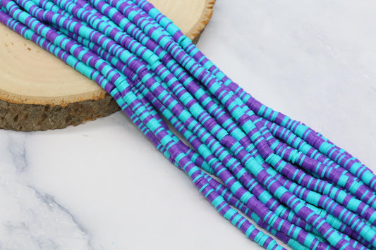 6mm Turquoise & Purple Heishi Beads, Striped Beads for Jewelry Making #229