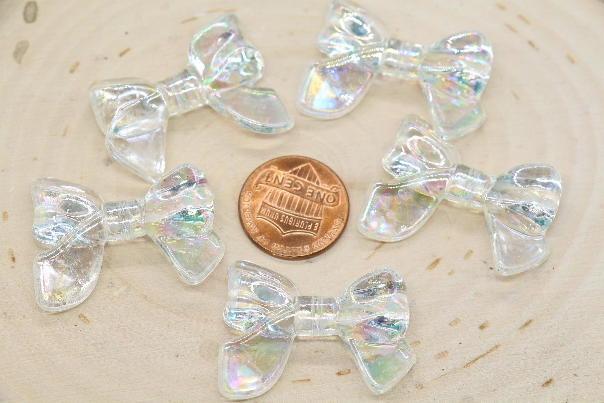Iridescent Bow Beads, AB Rainbow Translucent Craft Beads #644