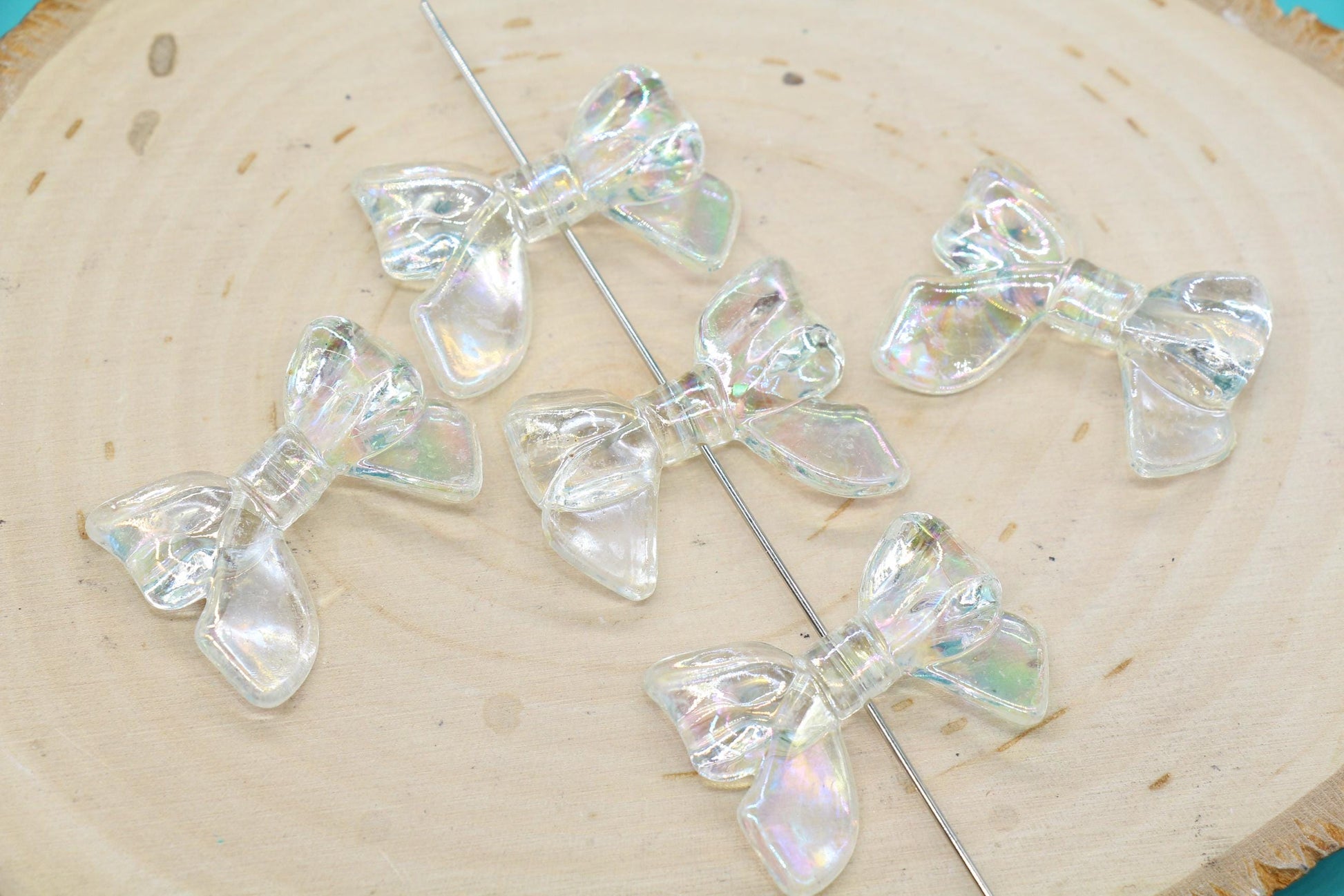 Iridescent Bow Beads, AB Rainbow Translucent Craft Beads #644