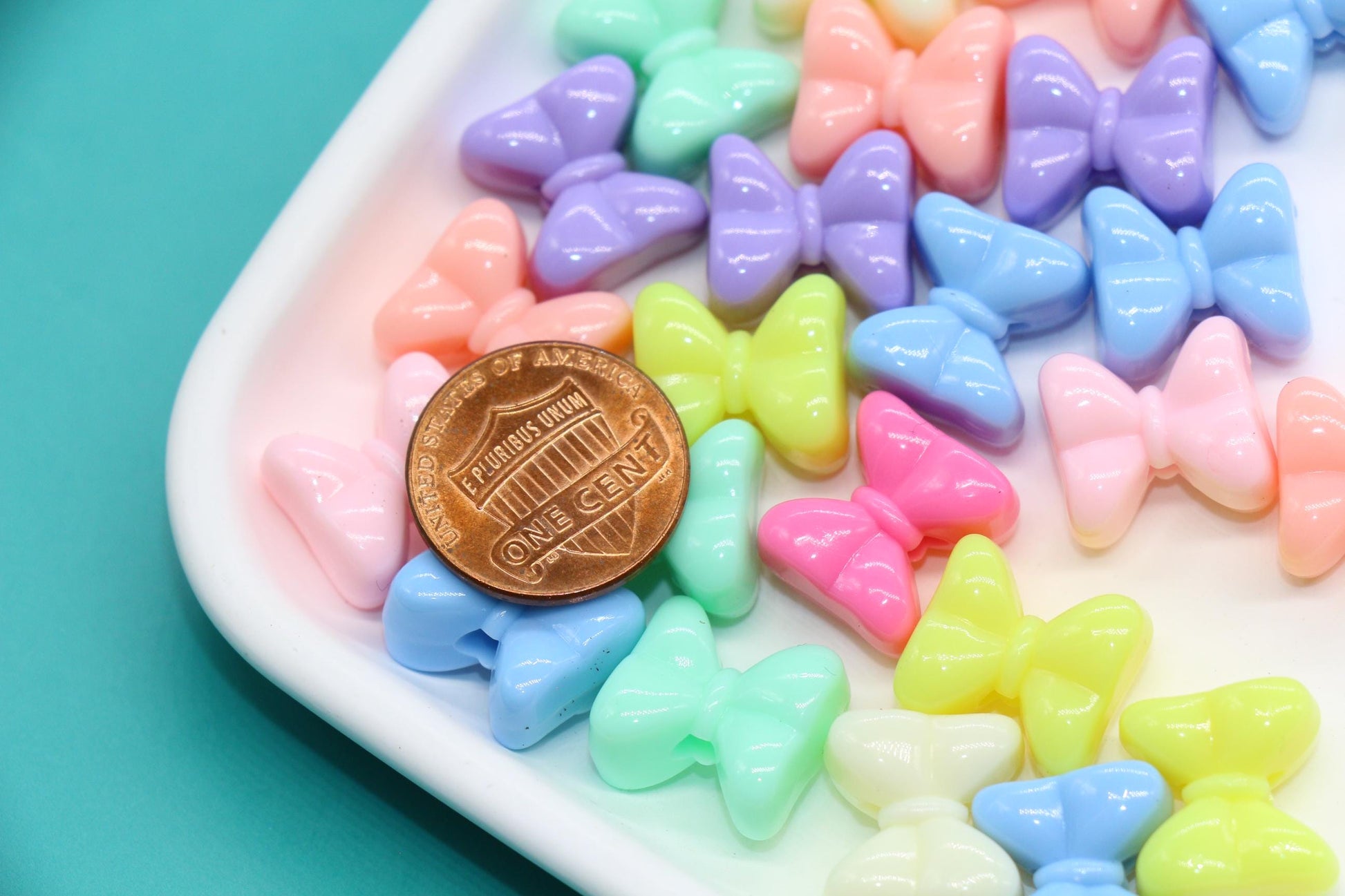 Pastel Bow Beads, Butterfly Bow Shape Plastic Beads #1628