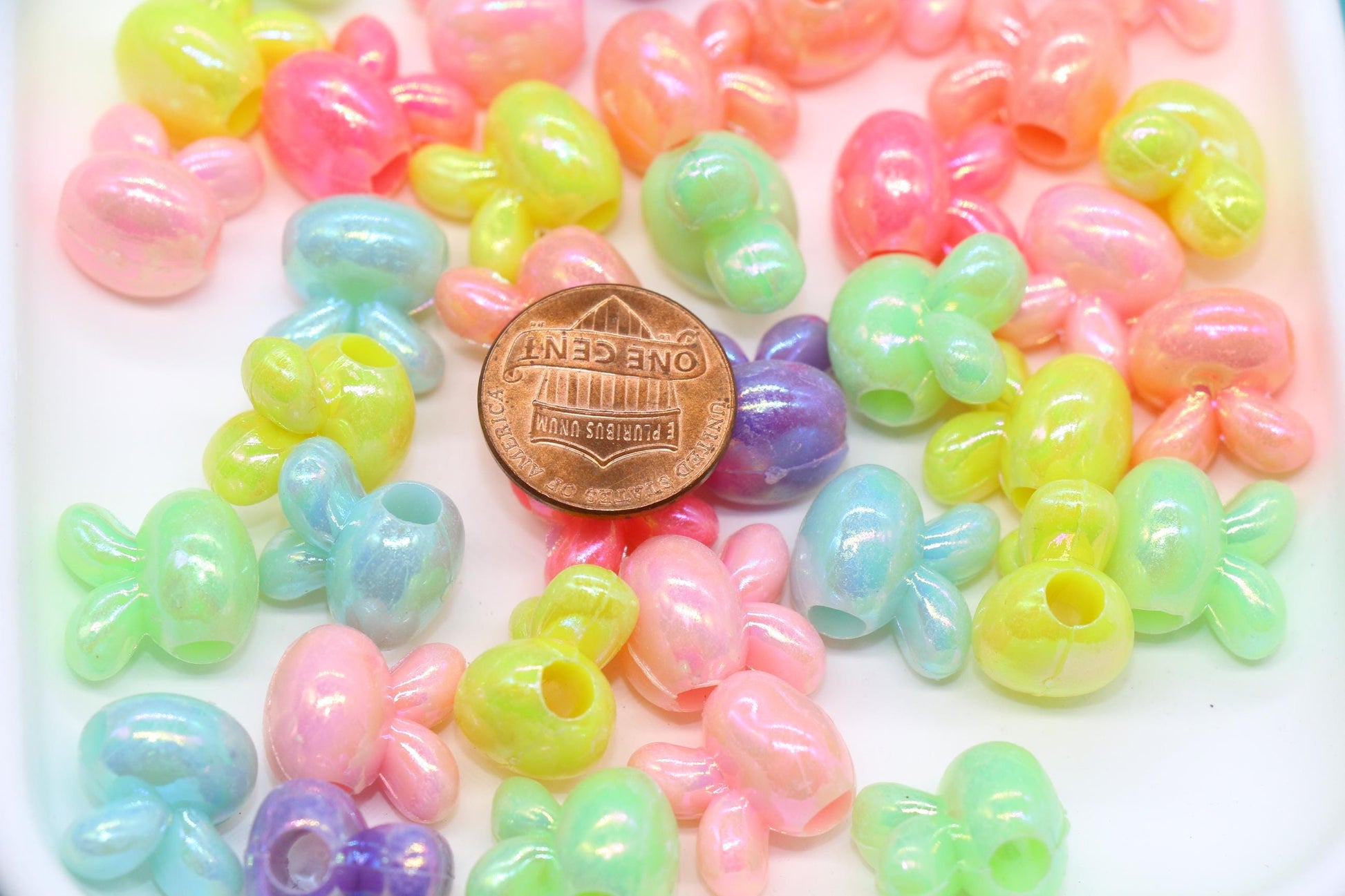 Iridescent Bunny Beads, Rabbit Shape Plastic Beads #1294