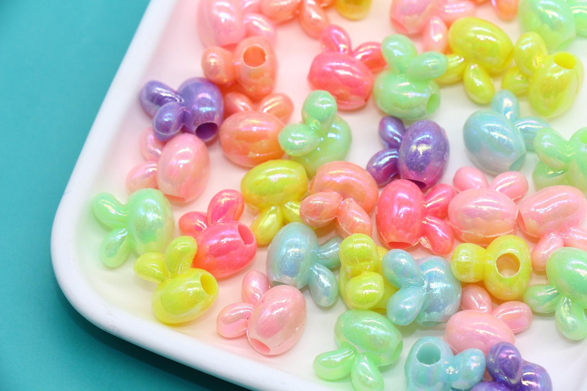 Iridescent Bunny Beads, Rabbit Shape Plastic Beads #1294