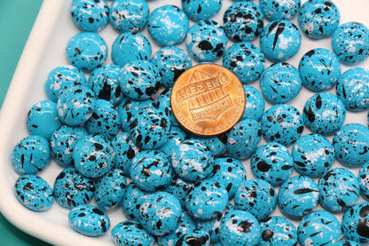 Turquoise Speckled Round Beads, Paint Splatter Plastic Beads #2032