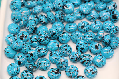 Turquoise Speckled Round Beads, Paint Splatter Plastic Beads #2032